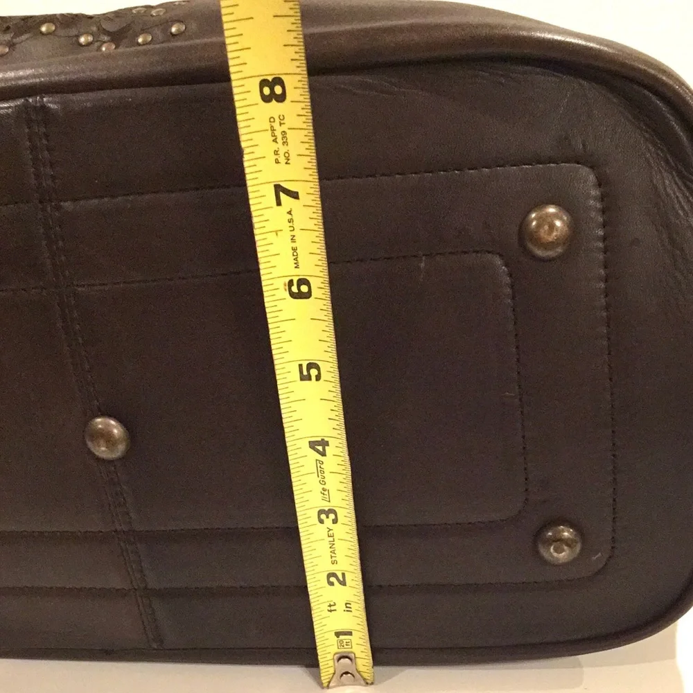 🆕 Platania Brown Italian Leather Large Satchel Slouchy Bag  Stud Details